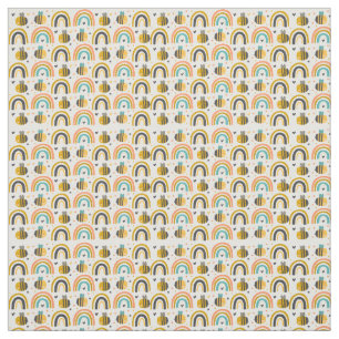 Tecido Abelhas de Bumble Cute e Rainbows Padrão