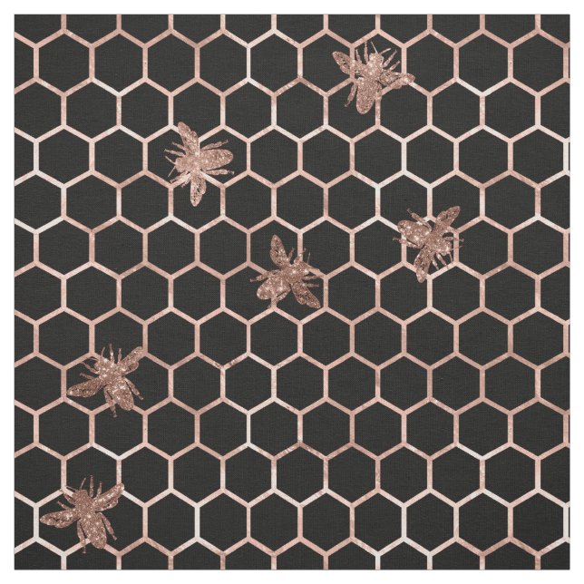 Tecido Abelhas Douradas e Mel em Preto (Modelo)