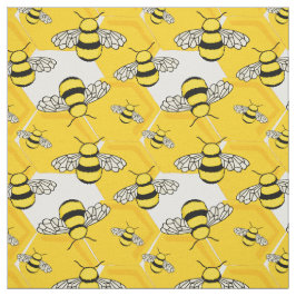 Tecido Abelhas Pretas Amarelas Cutas no Padrão Honeycomb
