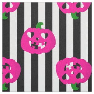Tecido abóbora de coração de Halloween rosa listrada