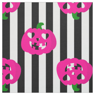 Tecido abóbora de coração de Halloween rosa listrada