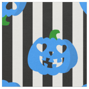 Tecido abóbora de halloween coração azul listrada