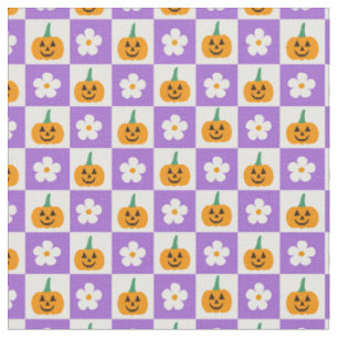 Tecido Abóboras de Halloween Xadrez e Flores Retrô