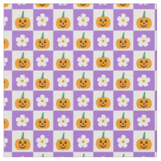 Tecido Abóboras de Halloween Xadrez e Flores Retrô
