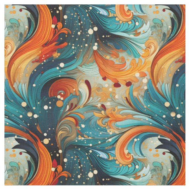 Tecido Abstrato Azul-Verde e Laranja (Detalhe)