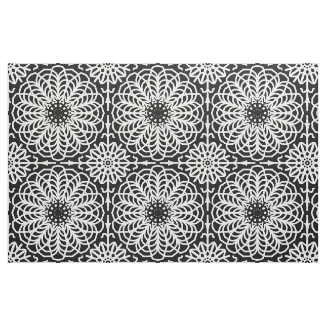 Tecido Abstrato Boho Geométrico Branco Negro (Fat Quarter)