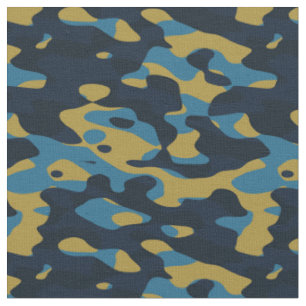 Tecido abstrato camuflado amarelo e azul
