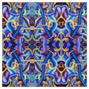 Tecido Abstrato Contemporâneo Pintado à Mão de Azul