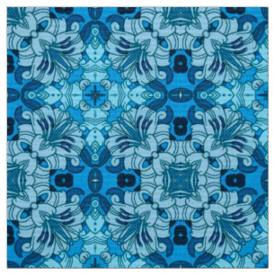 Tecido Abstrato de Aquarela Azul Denim Floral