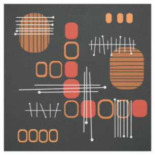 Tecido Abstrato de atômica Laranja Preto Queimado