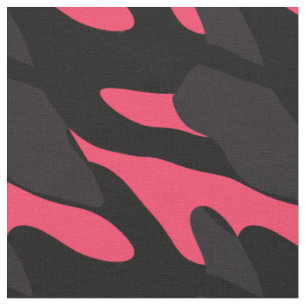Tecido Abstrato de camuflagem rosa quente, cinza e preto