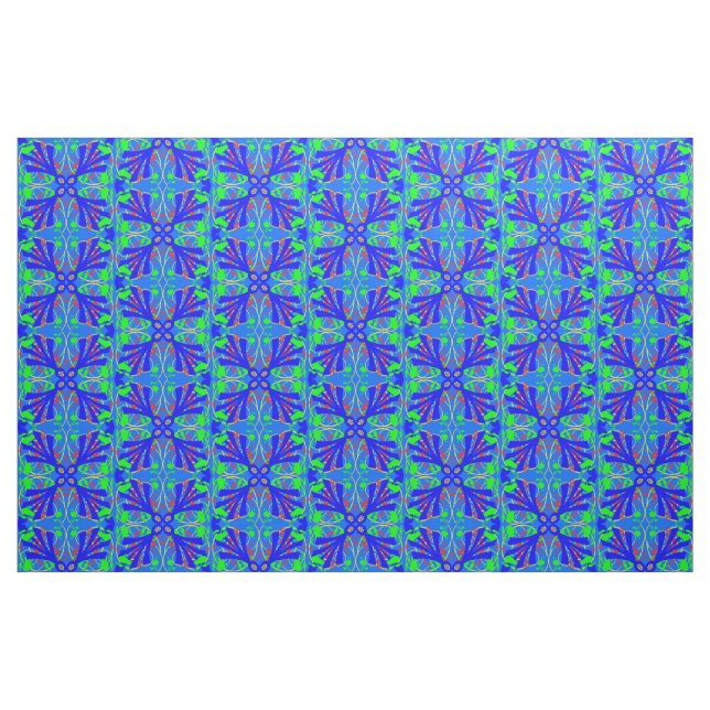 Tecido Abstrato de Flor Azul e Verde (Fat Quarter)