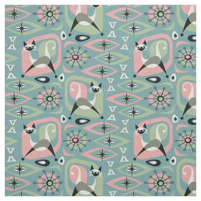 Tecido Abstrato de gato siamês - Blue ©studioxtine (Modelo)