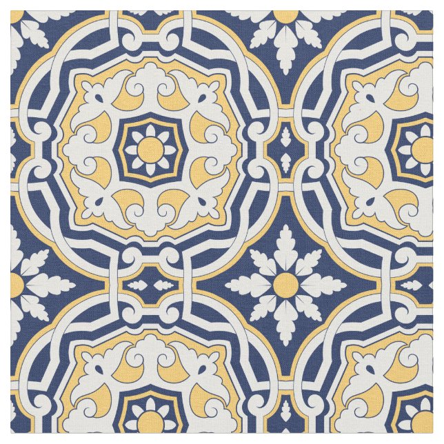 Tecido Abstrato de Marrocos 2 - Azul, Amarelo (Detalhe)