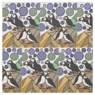 Tecido Abstrato de Pássaros Engraçados e Bonitos