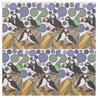 Tecido Abstrato de Pássaros Engraçados e Bonitos