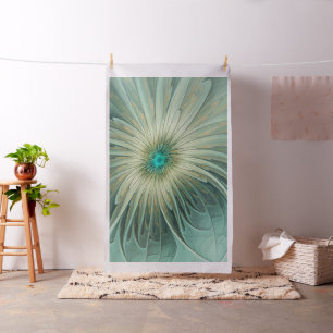 Tecido Abstrato Fantasia Moderna Flor Turquesa Trigo