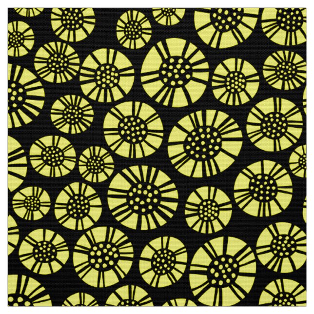 Tecido Abstrato Flores 031023 - Amarelo em preto (Modelo)