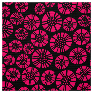 Tecido Abstrato Flores 031023 - Neon Red on Black (Vermel