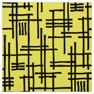 Tecido Abstrato Lines 120923 - Preto em amarelo claro