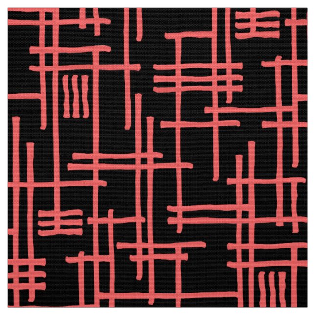 Tecido Abstrato Lines 120923 - Rosa tropical em preto (Modelo)
