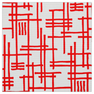 Tecido Abstrato Linhas 120923 - Vermelho em Branco