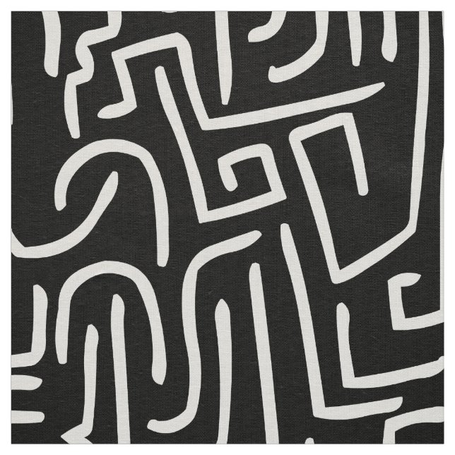 Tecido Abstrato Linhas 130318 - Branco sobre Preto (Modelo)