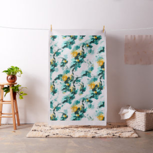 Tecido Abstrato moderno - Teal e Design pintado amarelo