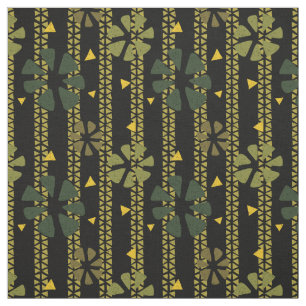 Tecido Abstrato, padrão étnico, verde, mostarda e preto