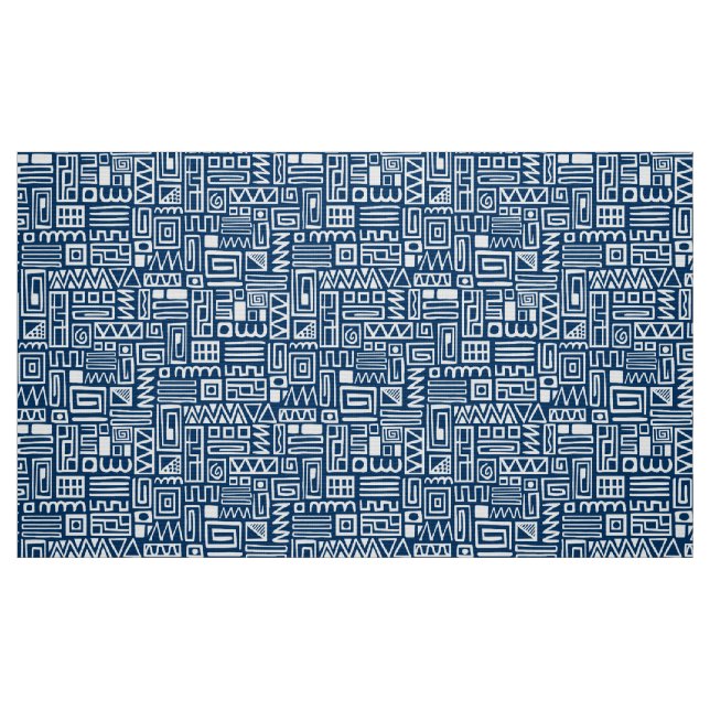 Tecido Abstrato Pattern 110122 - Branco sobre o azul Indi (Fat Quarter)