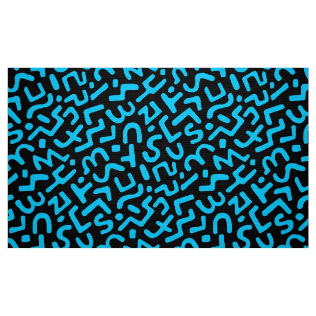 Tecido Abstrato Pattern 170822 - Sky Blue on Black (Fat Quarter)
