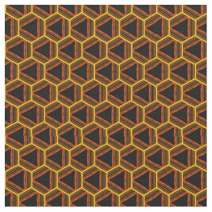 Tecido Abstrato Preto-Amarelo de padrão geométrico