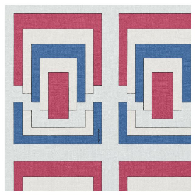 Tecido Abstrato retângulo em vermelho, branco e azul (Detalhe)