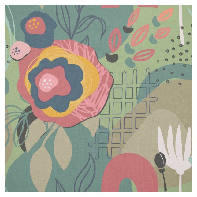 Tecido Abstrato Verde Floral (Modelo)