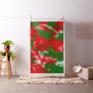 Tecido Abstrato vermelho, branco e verde