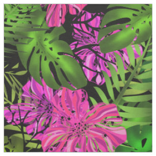 Tecido Absurdo exótico hibiscus monstera palm leav
