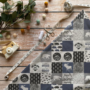 Tecido Acampamento azul da xadrez do búfalo