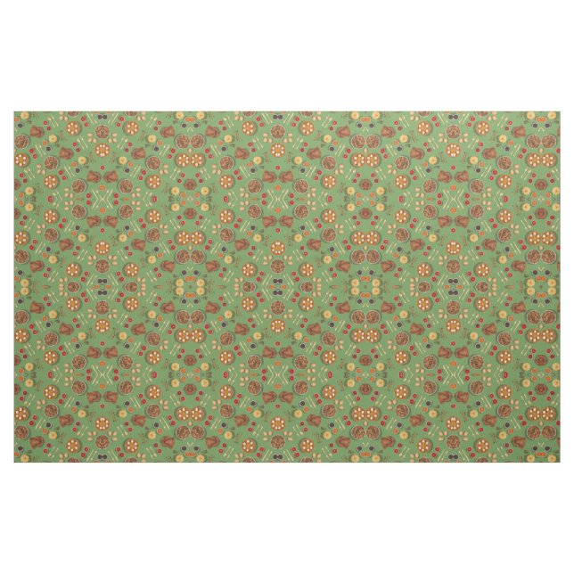 Tecido Ação de Graças Turquia Pie Pumpkin Green Orange Ch (Fat Quarter)