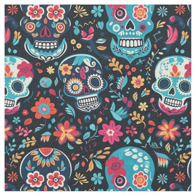 Tecido Açúcar Crânio Cinco De Mayo, Sem Costura, Padrão (Detalhe)