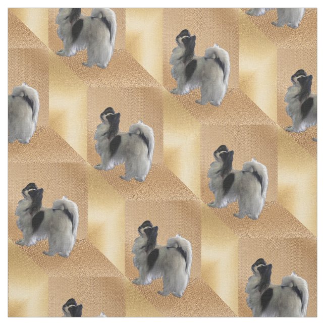 Tecido Adorável cão Papillon em Cubos Dourados (Modelo)