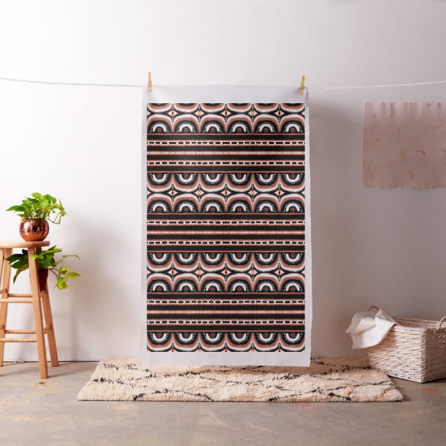 Tecido Africano Tribal Black - Laranja White (In Situ)