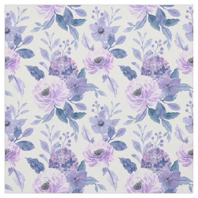 Tecido Água-forte Floral Roxa Lavanda Folhas Azuis (Modelo)
