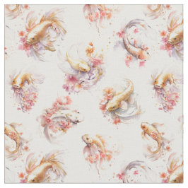 Tecido Água-forte Rosa Dourado Peixe Koi Floral