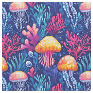 Tecido Água-vivas e recife de coral