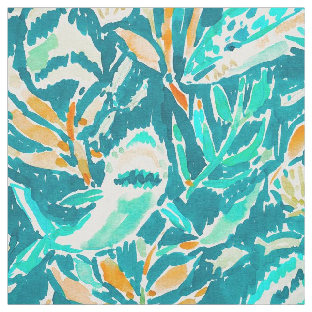 Tecido Aguarela da vida do oceano de água-marinha da (Modelo)