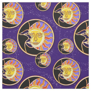 TECIDO AGUARELA DO SOL & DA LUA DO ECLIPSE SOLAR DO