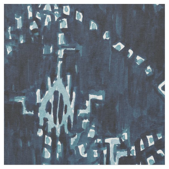 Tecido Aguarela tribal satélite de Ikat do índigo (Detalhe)