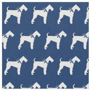 Tecido Airedale Terrier Dog Silhueta Marinho Azul