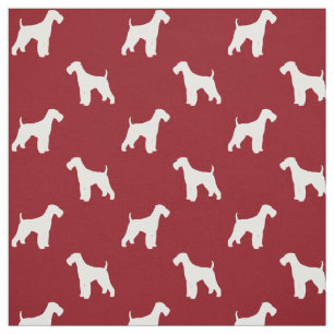 Tecido Airedale Terrier Silhouettes Padrão Vermelho e Br