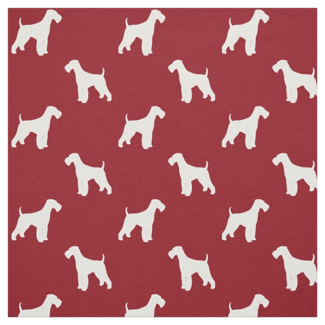 Tecido Airedale Terrier Silhouettes Padrão Vermelho e Bra (Modelo)